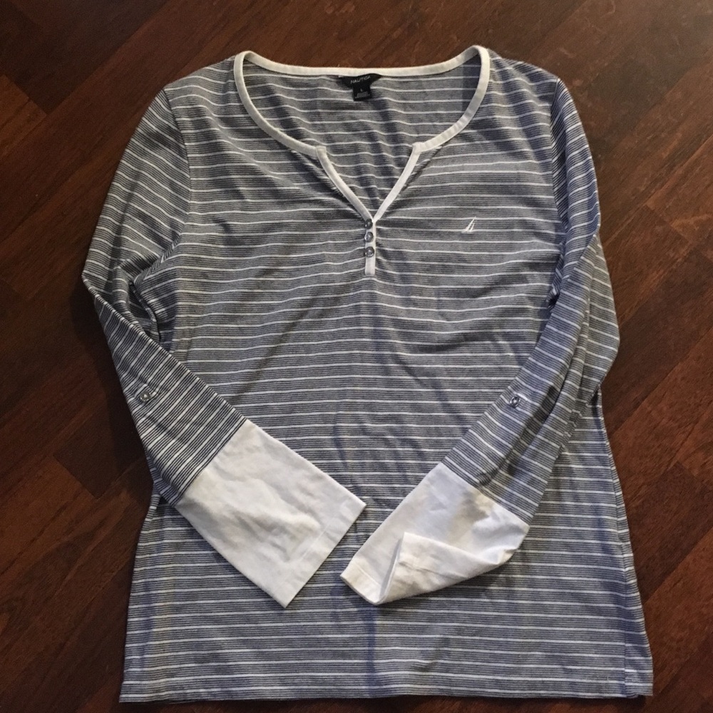 L NAUTICA top stripes women’s blue & white